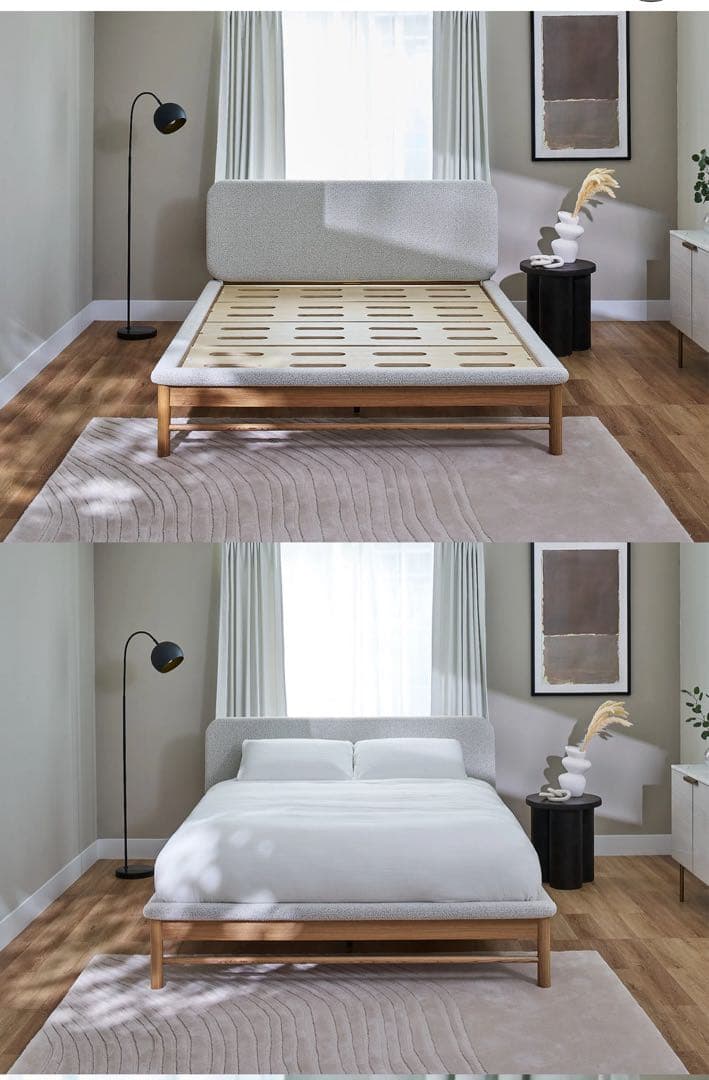 クイーンベッドフレーム 木製スラット グレー
