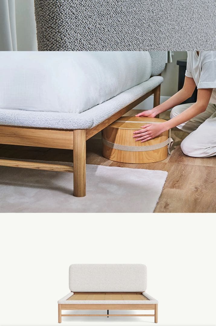 クイーンベッドフレーム 木製スラット グレー