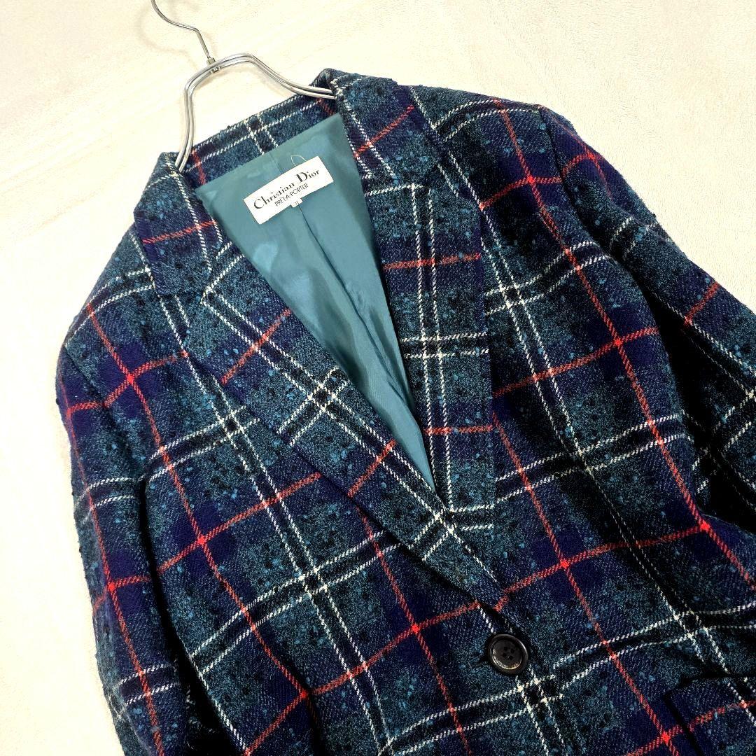 クリスチャンディオール テーラードジャケット ツイード マドラスチェック M