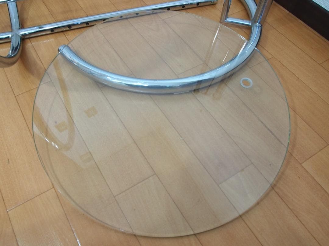 【良品】高さ調節可能 強化ガラス サイドテーブル/丸テーブル/飾り台 モダン家具