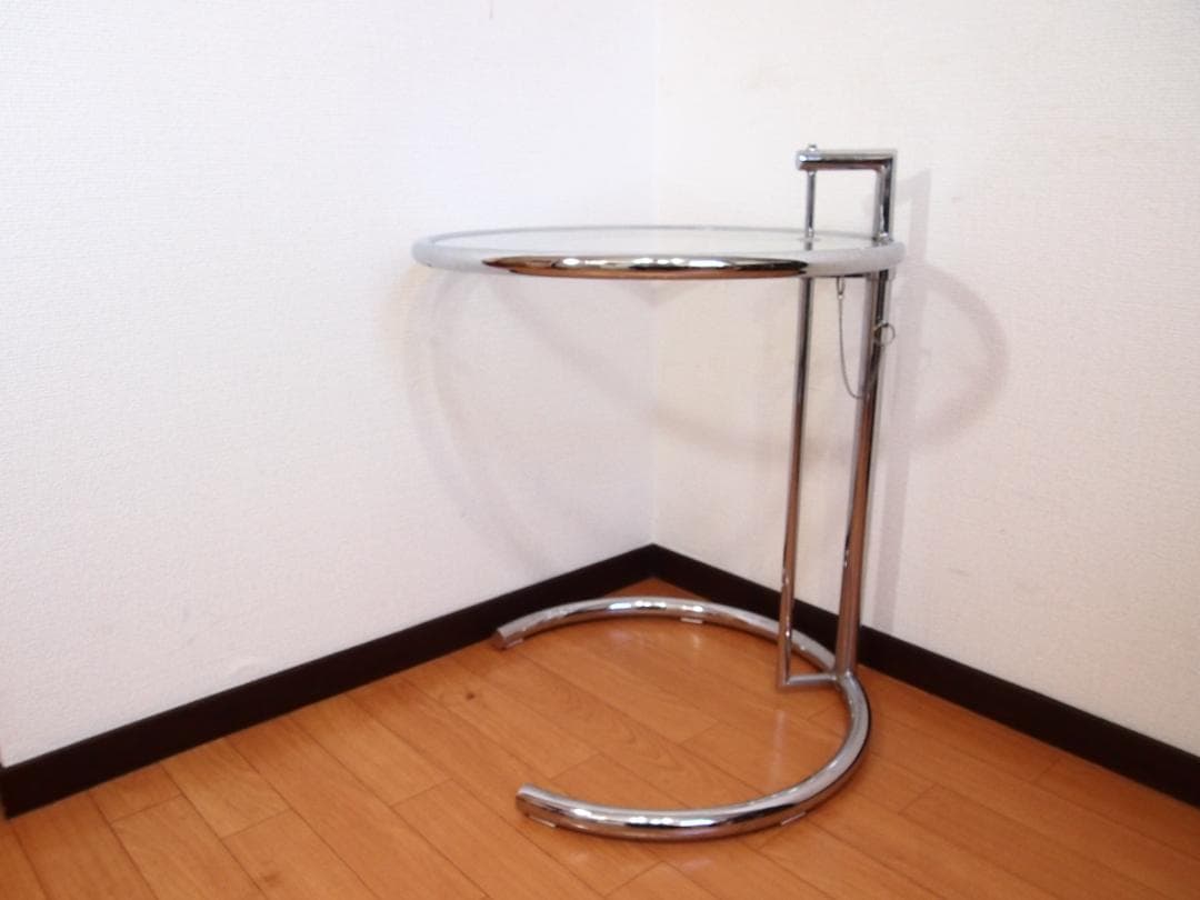 【良品】高さ調節可能 強化ガラス サイドテーブル/丸テーブル/飾り台 モダン家具