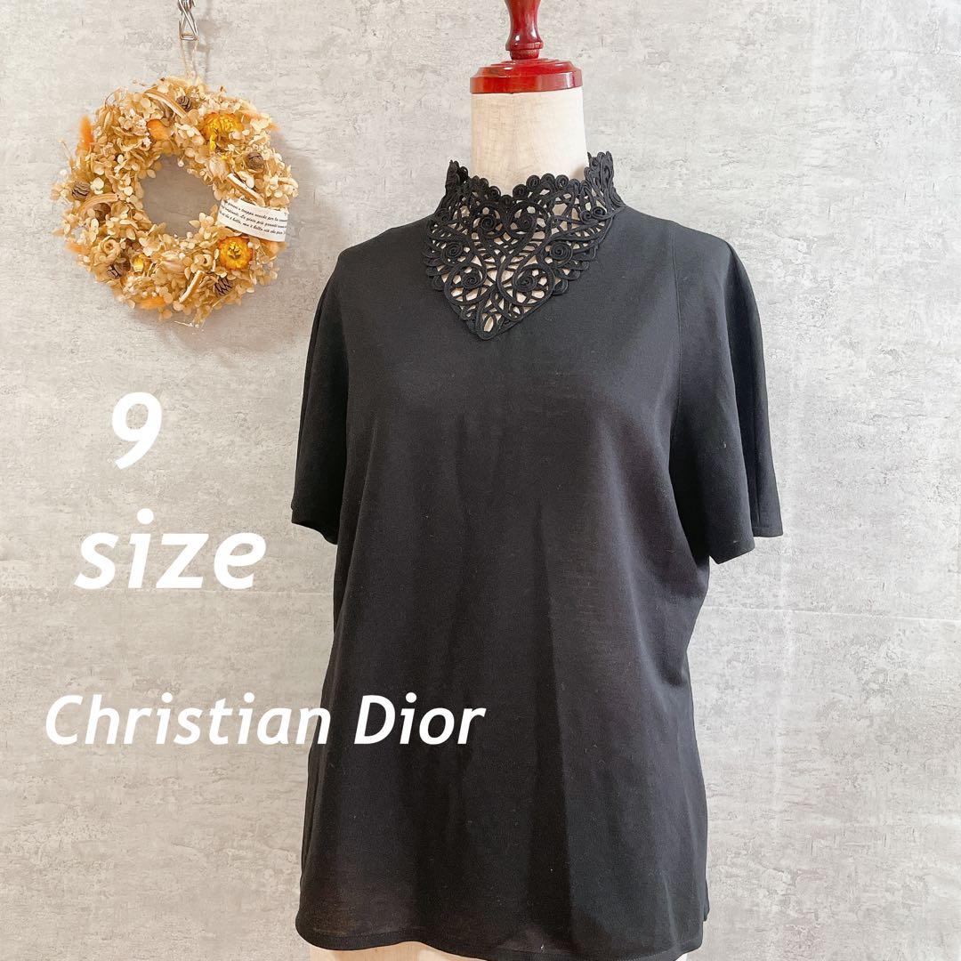 美品/希少/Christian Dior /刺繍ネック/黒/カットソー/半袖/