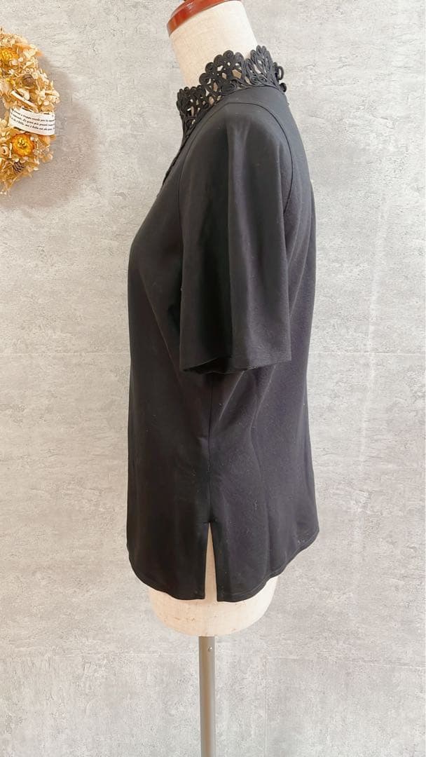 美品/希少/Christian Dior /刺繍ネック/黒/カットソー/半袖/