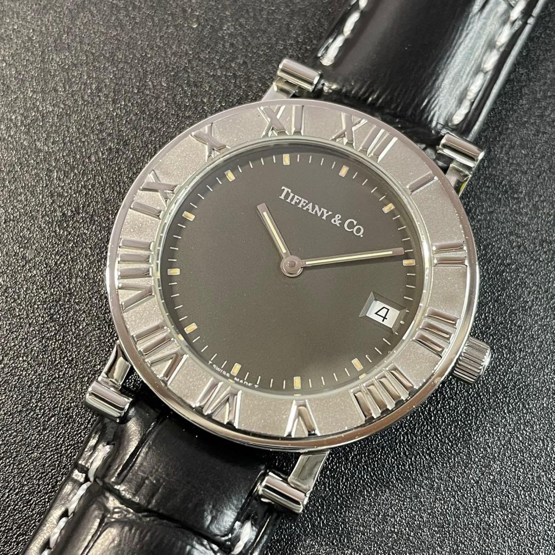 【可動 正規品】ティファニー 腕時計 アトラス ブラック ラウンド ローマン