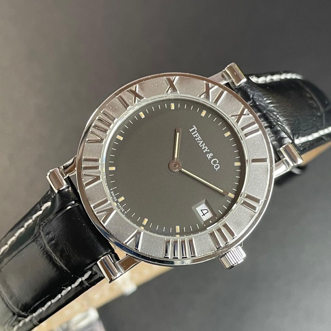 【可動 正規品】ティファニー 腕時計 アトラス ブラック ラウンド ローマン