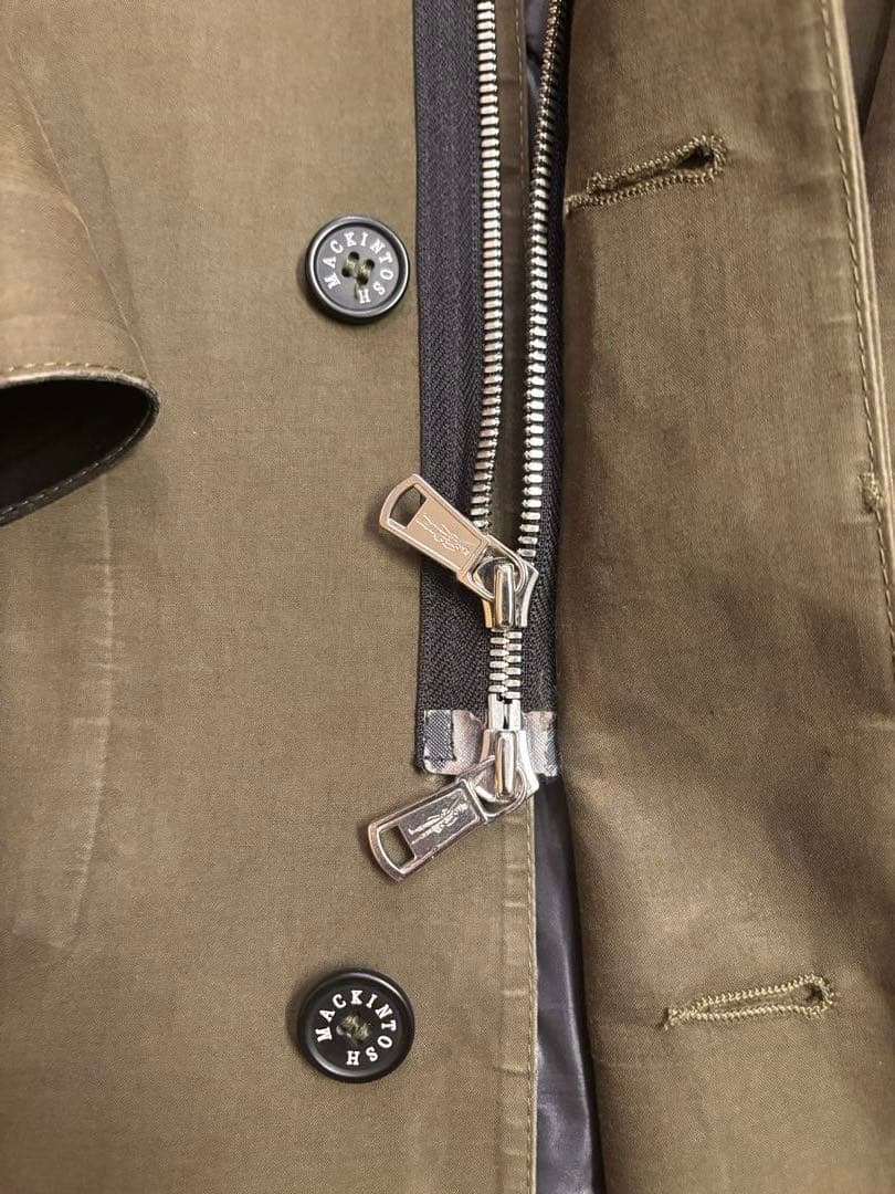 HYKE×MACKINTOSH ノーカラーコート ゴム引き カーキ サイズ1