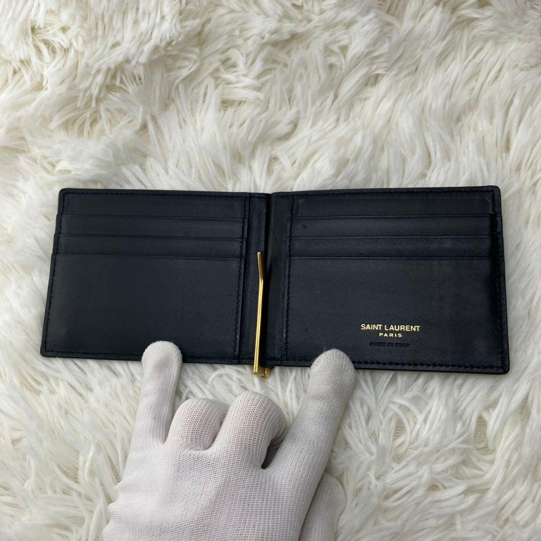 未使用級✨SAINT LAURENT マネークリップ　クロコ型押し　YSL 黒
