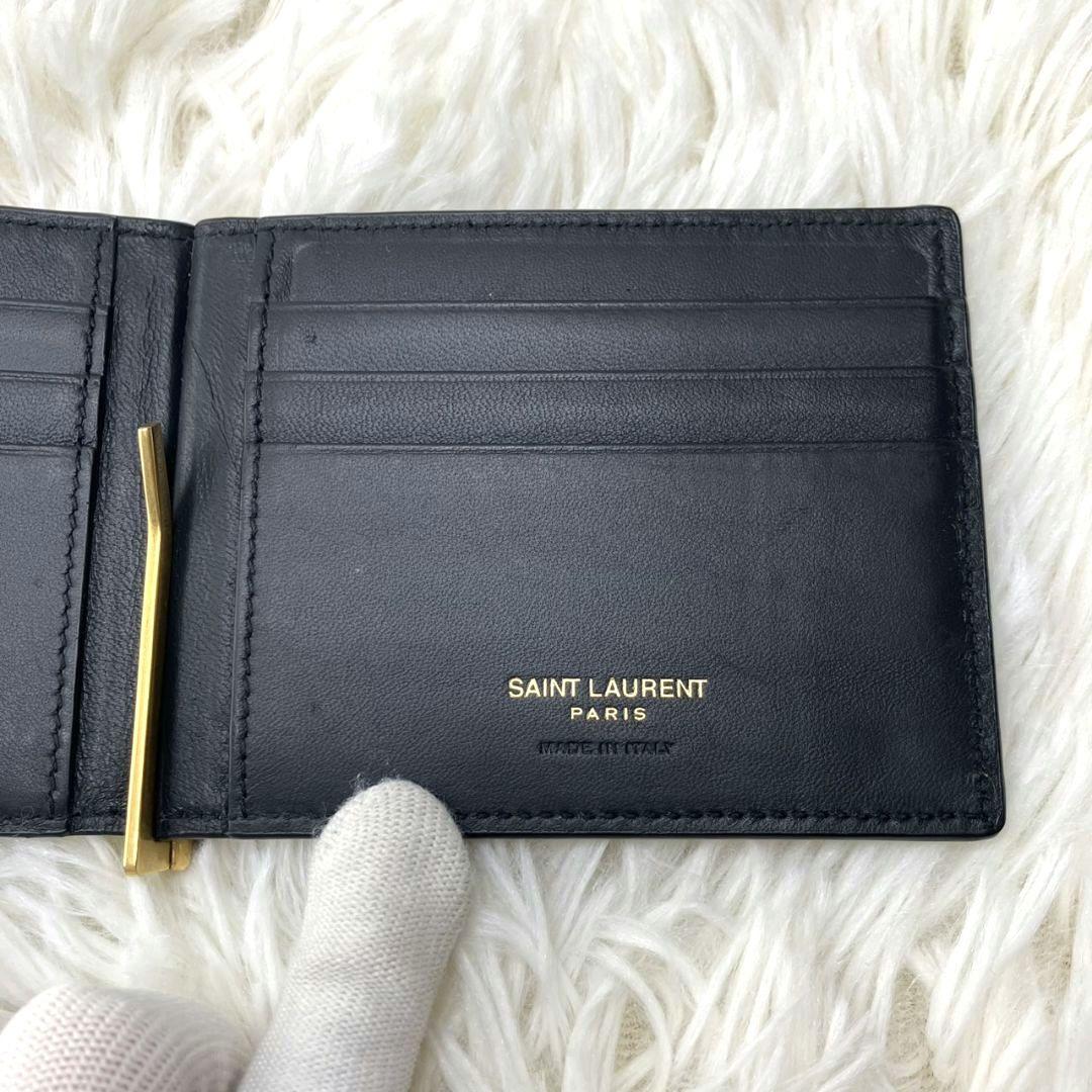未使用級✨SAINT LAURENT マネークリップ　クロコ型押し　YSL 黒
