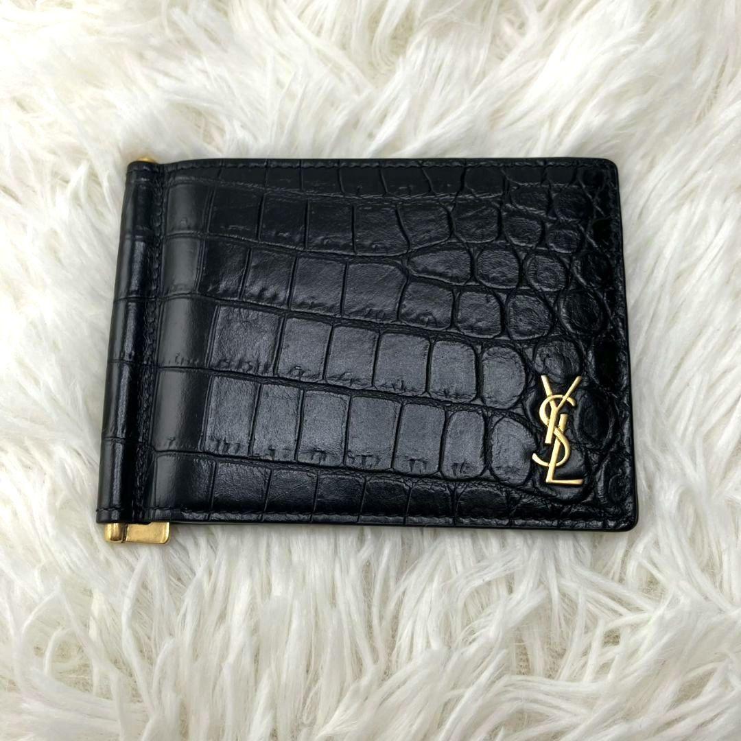 未使用級✨SAINT LAURENT マネークリップ　クロコ型押し　YSL 黒