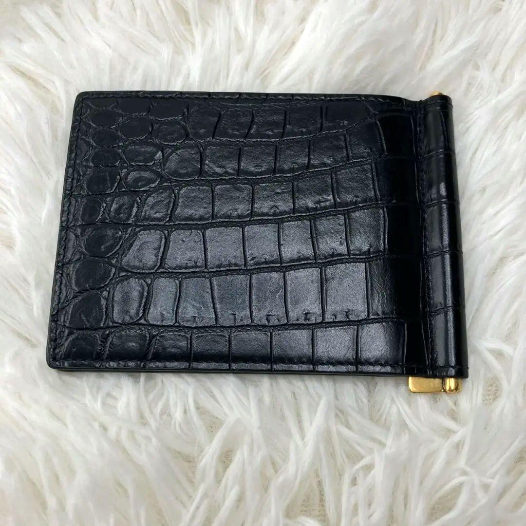 未使用級✨SAINT LAURENT マネークリップ　クロコ型押し　YSL 黒