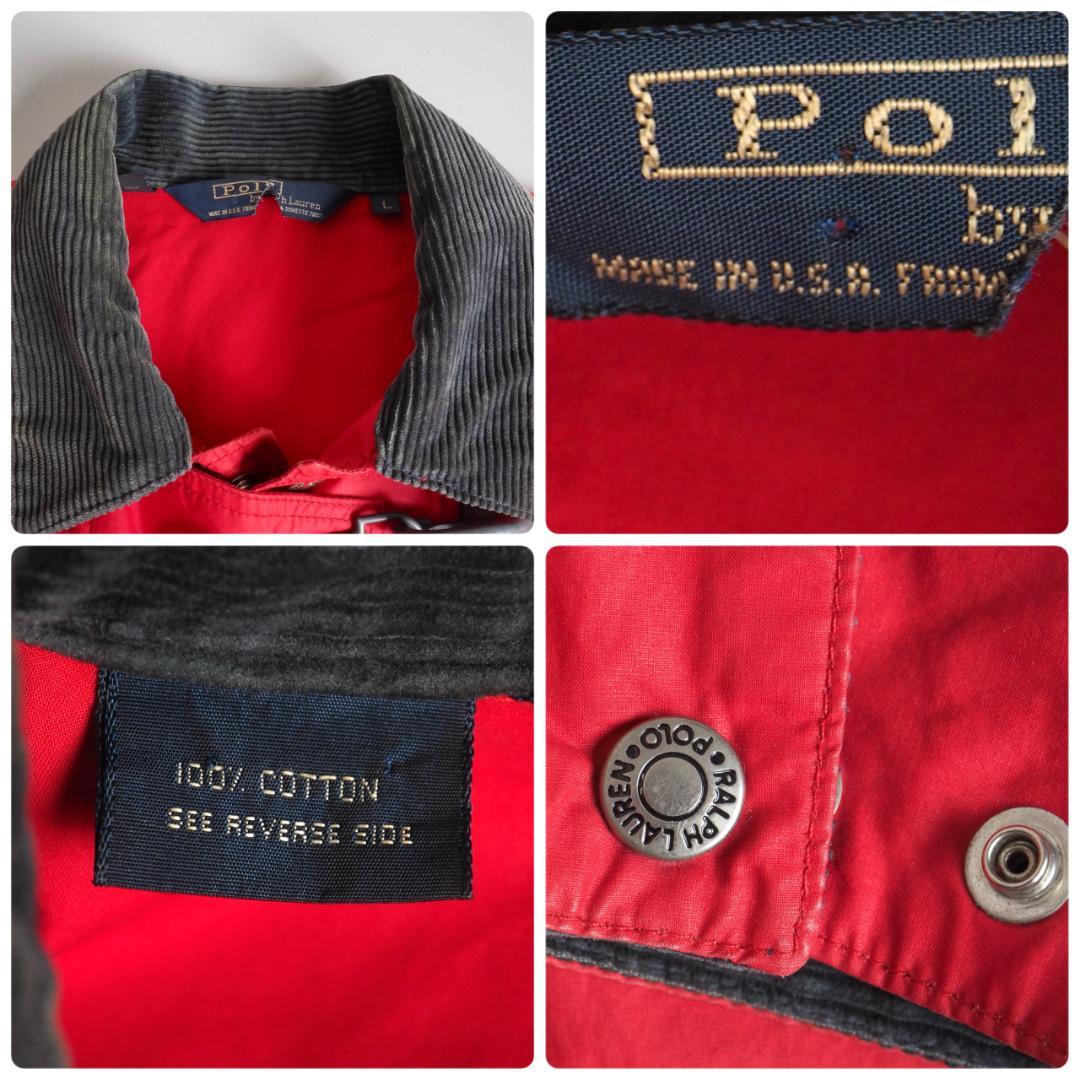 ラルフローレン　USA製　ファイアーマンジャケット　襟コーデュロイ　赤色　古着