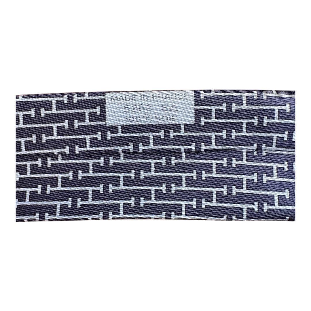 【未使用】HERMES（エルメス）ネクタイ　H柄　ネイビー系　箱つき