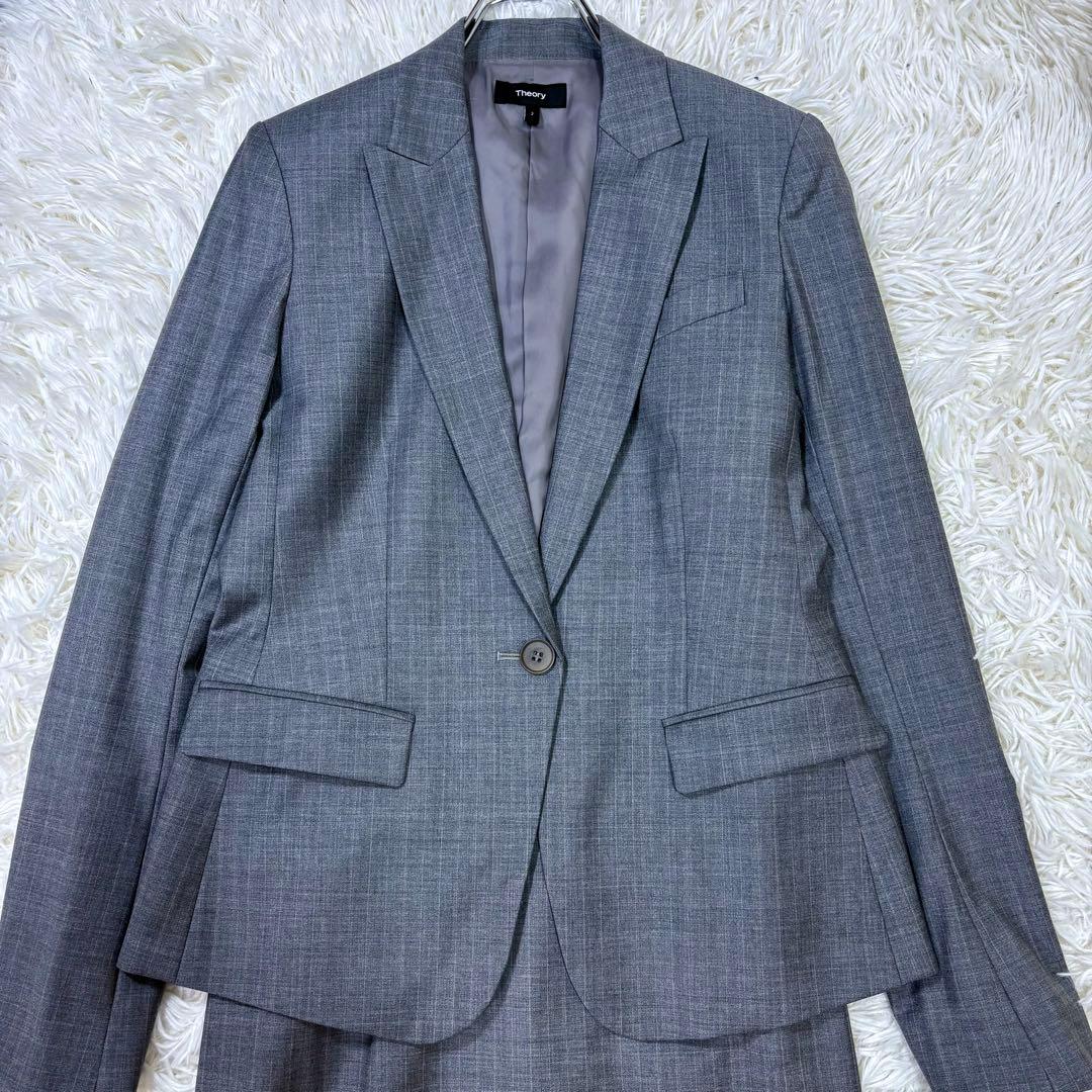 美品 近年モデル Theory スカートスーツ セットアップ ストレッチ グレー