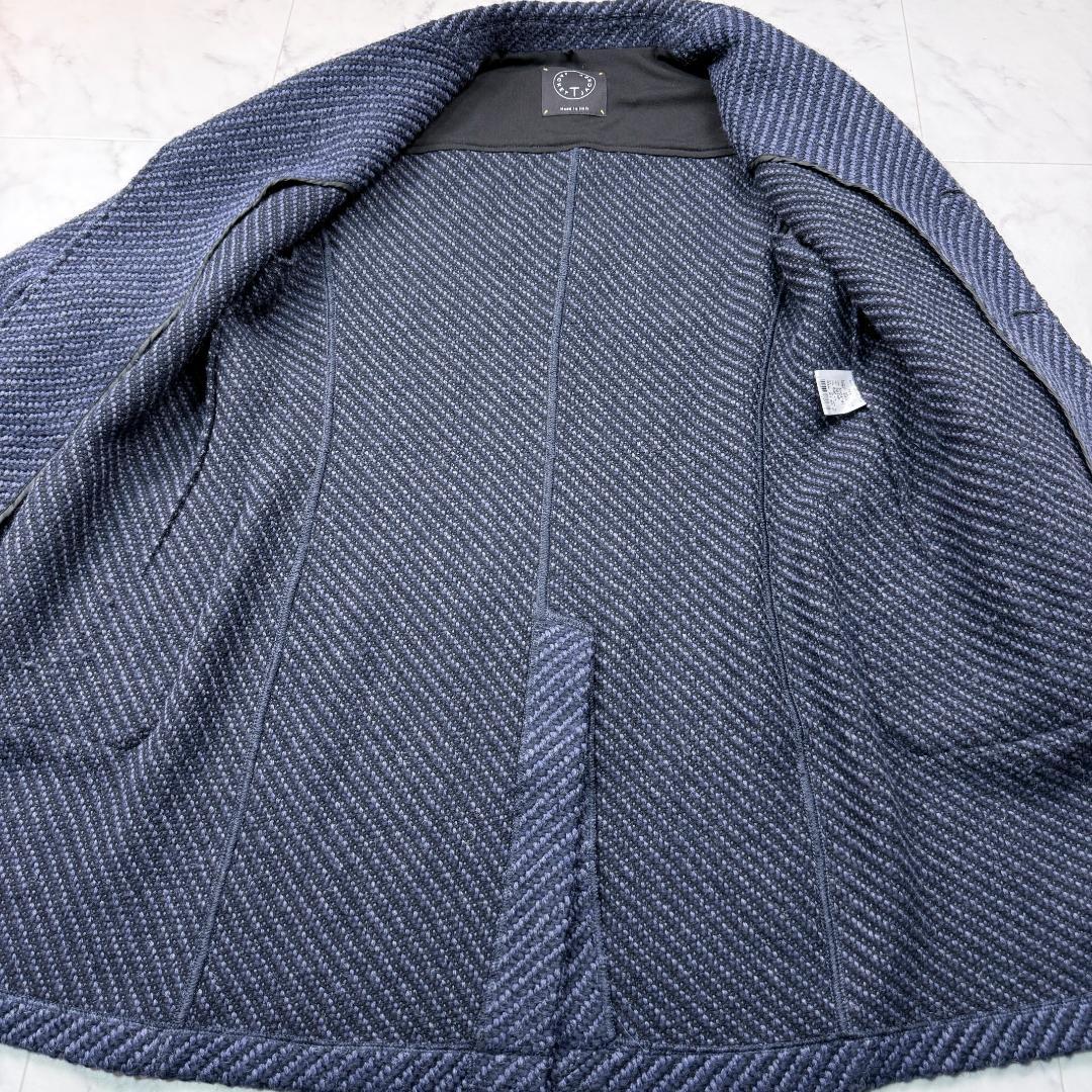 美品 T-JACKET コットンリネンニット ジャケットコート チェスター
