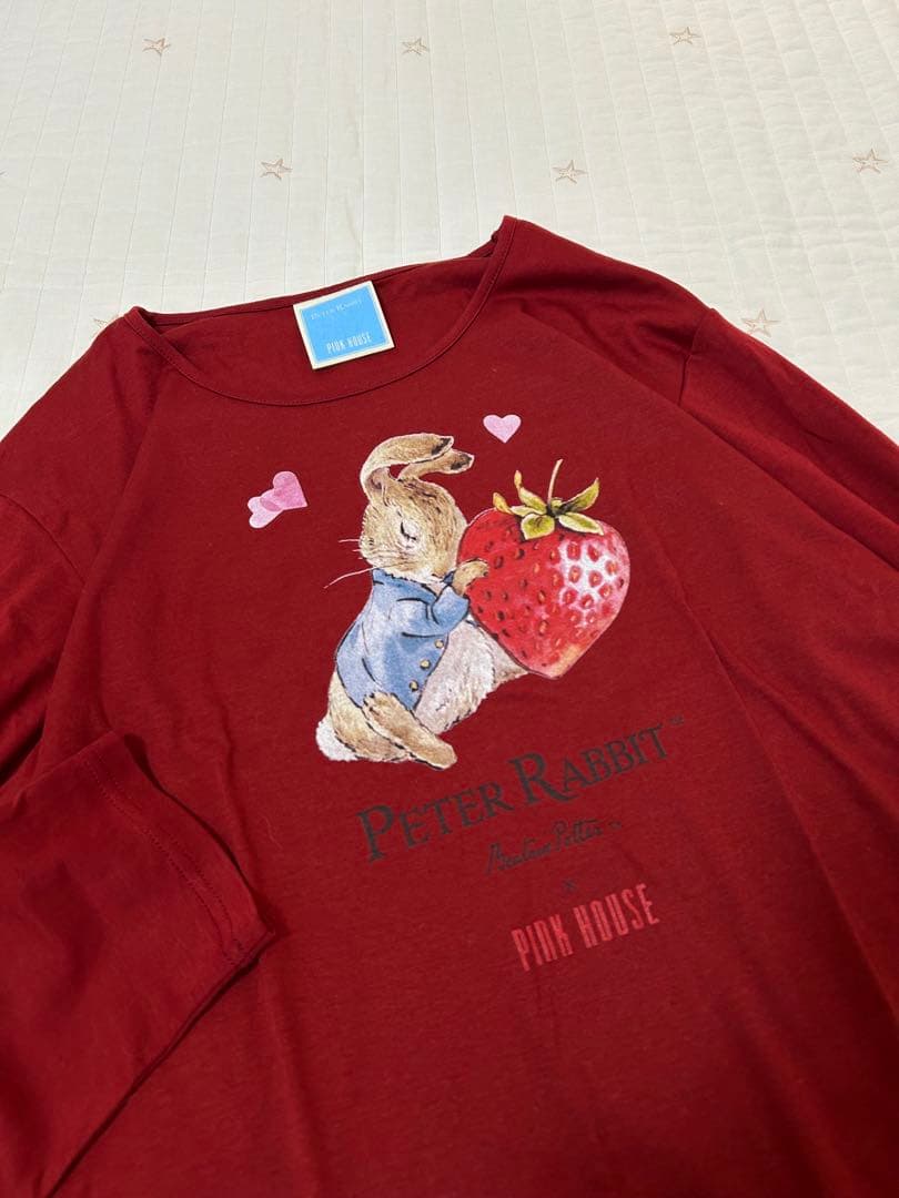 ピンクハウス　ピーターラビット　プリント　コラボ　カットソー　長袖　綿　赤　L