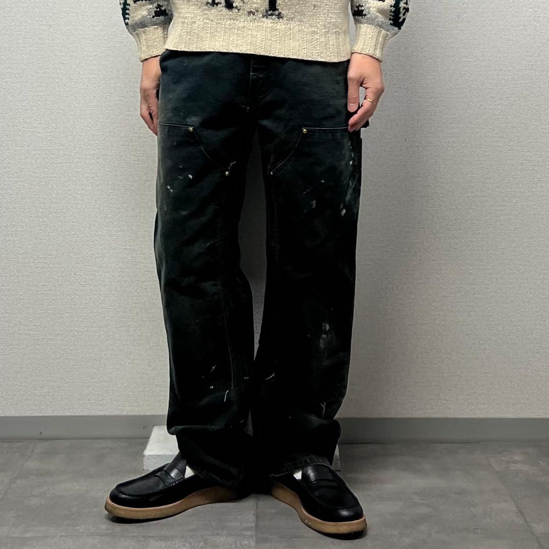 Carharttカーハートダブルニーフェードブラックペンキワークペインター襤褸