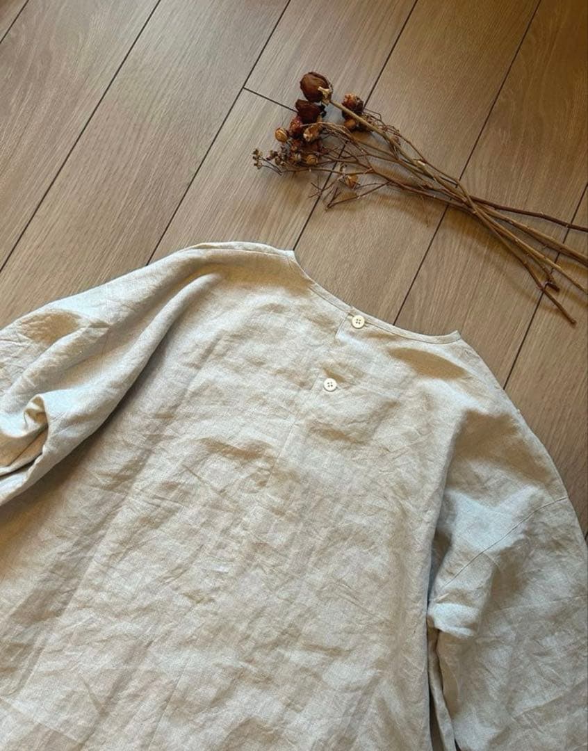 国産リネン100%　おしゃれな割烹着　キナリ　服作り40年の田舎町仕立屋