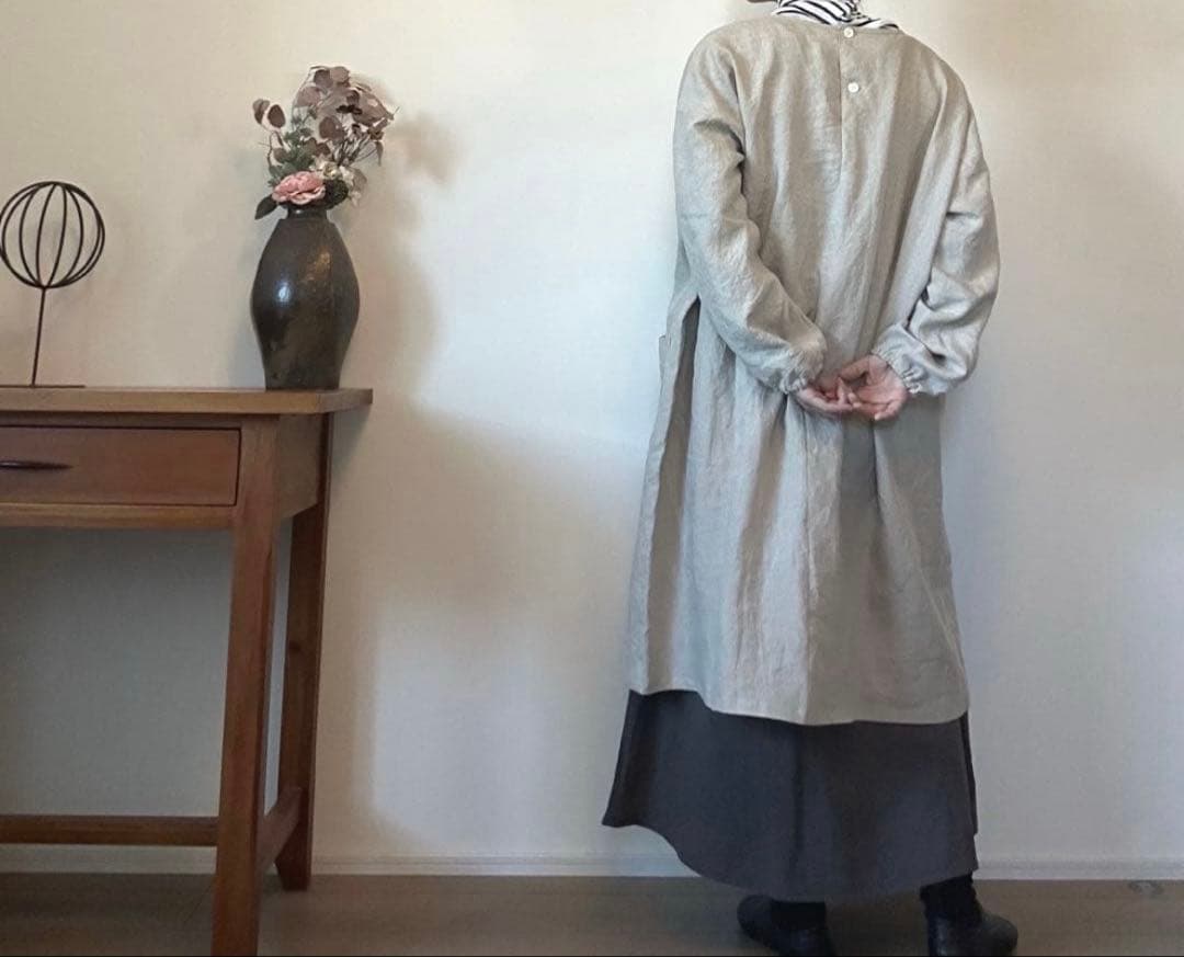 国産リネン100%　おしゃれな割烹着　キナリ　服作り40年の田舎町仕立屋