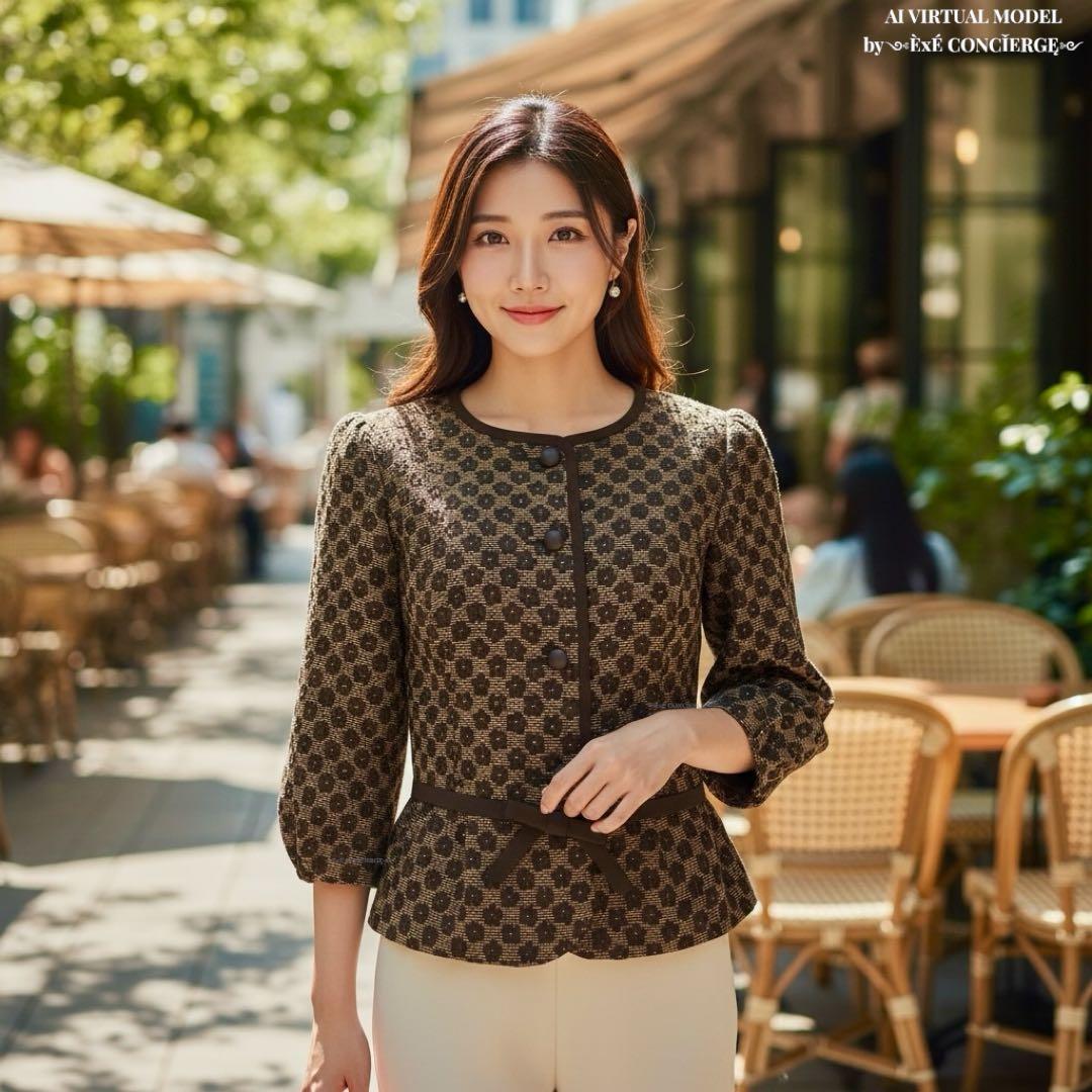 エムズグレイシー デイジーボタニカル スイッチファブリックノーカラージャケット