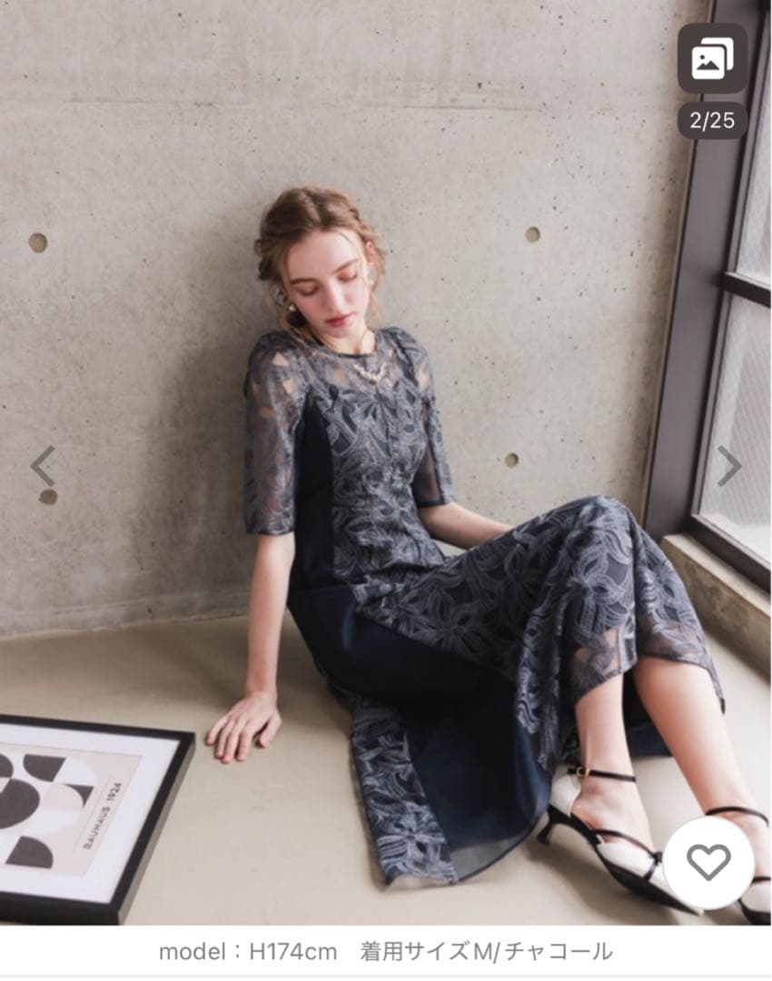 レースワンピース　オケージョン　ドレス　M ネイビー　レース　フレアスカート