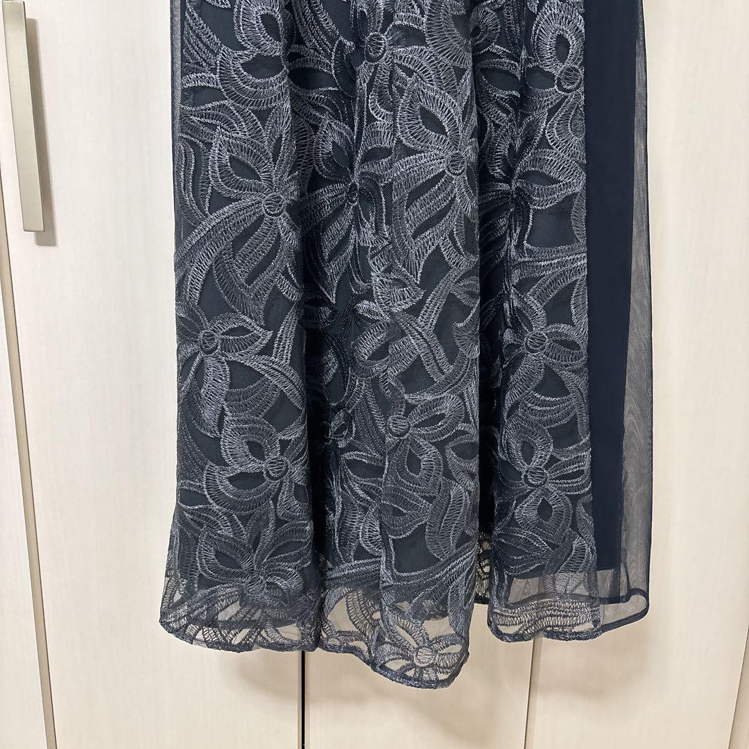 レースワンピース　オケージョン　ドレス　M ネイビー　レース　フレアスカート