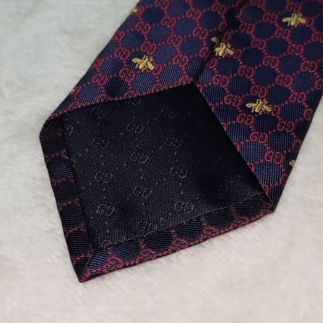 極美品■GUCCI　ネクタイ　GG Bee 蜂ビー　ネイビー系　未使用級　グッチ