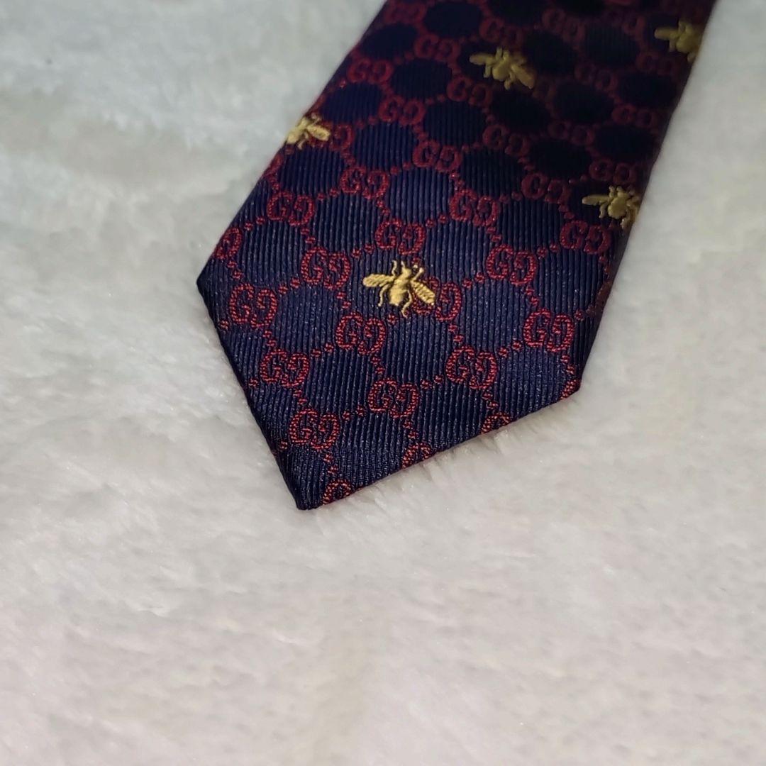 極美品■GUCCI　ネクタイ　GG Bee 蜂ビー　ネイビー系　未使用級　グッチ