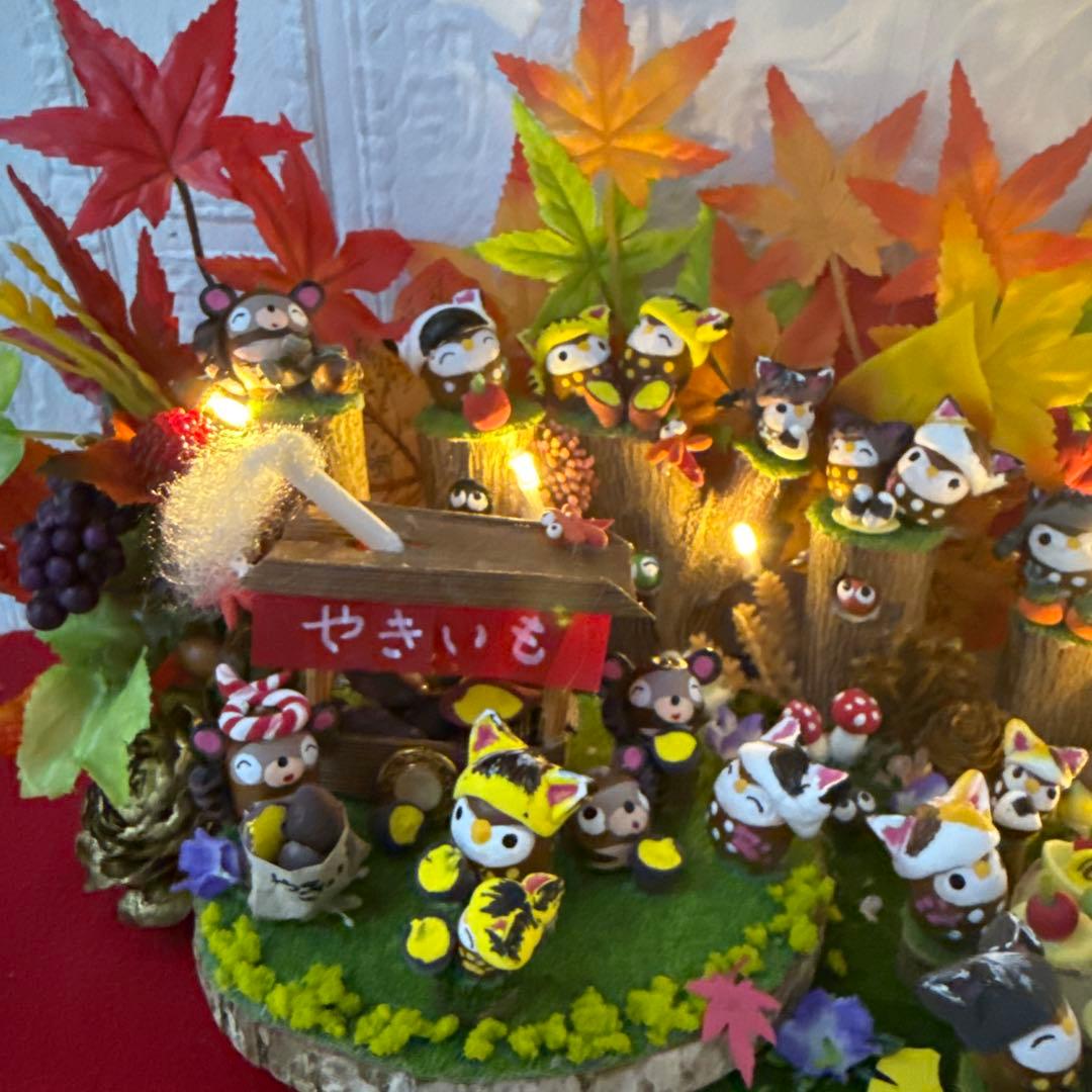 どんぐりアート♡猫帽子　紅葉狩りBIGオブジェ♡