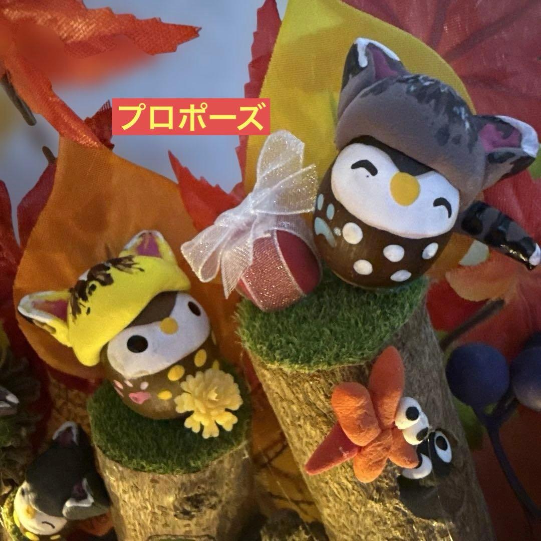 どんぐりアート♡猫帽子　紅葉狩りBIGオブジェ♡
