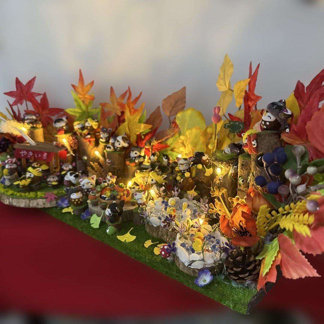 どんぐりアート♡猫帽子　紅葉狩りBIGオブジェ♡