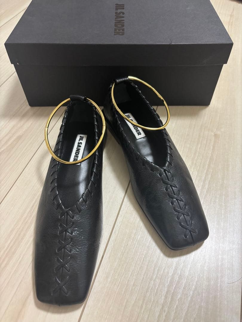【JIL SANDER】メタルアンクレットレザーバレリーナフラットシューズ36