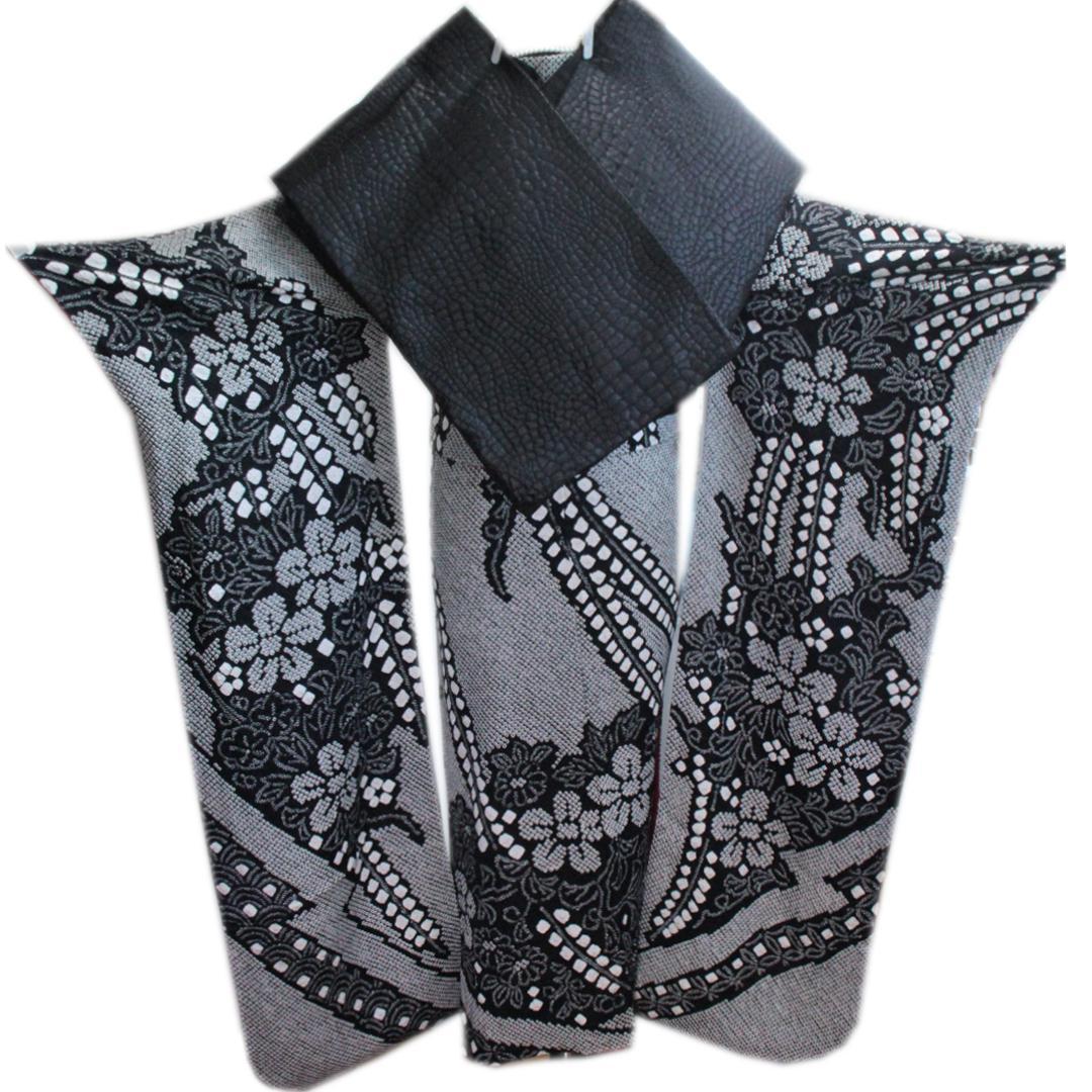 希少！モノトーン総絞り成人式振袖5点セット帯新品フルセットベロア帯揚げDB37