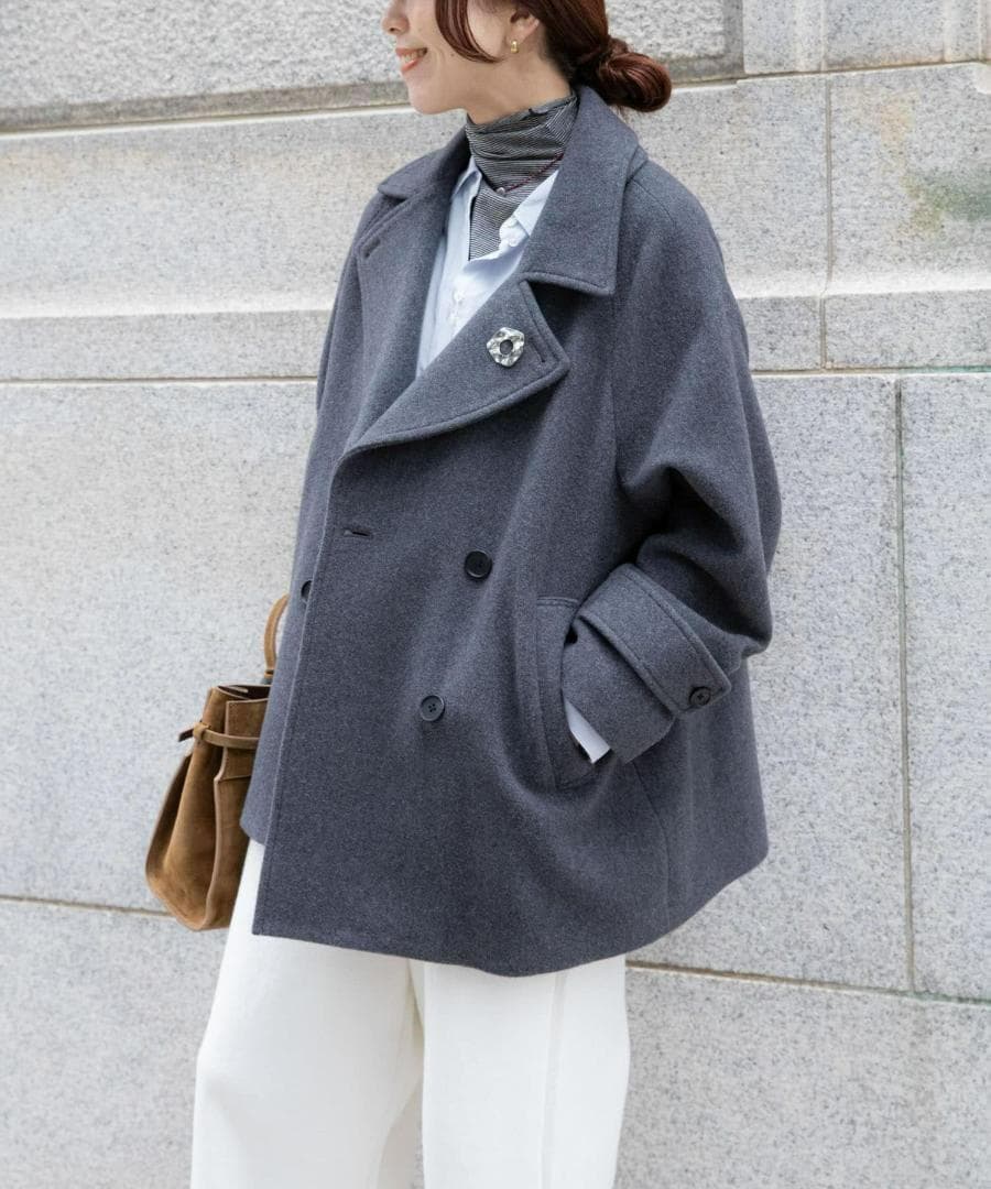 新品◆2025◆アーバンリサーチ◆スーパー100メルトンPコート《チャコール》