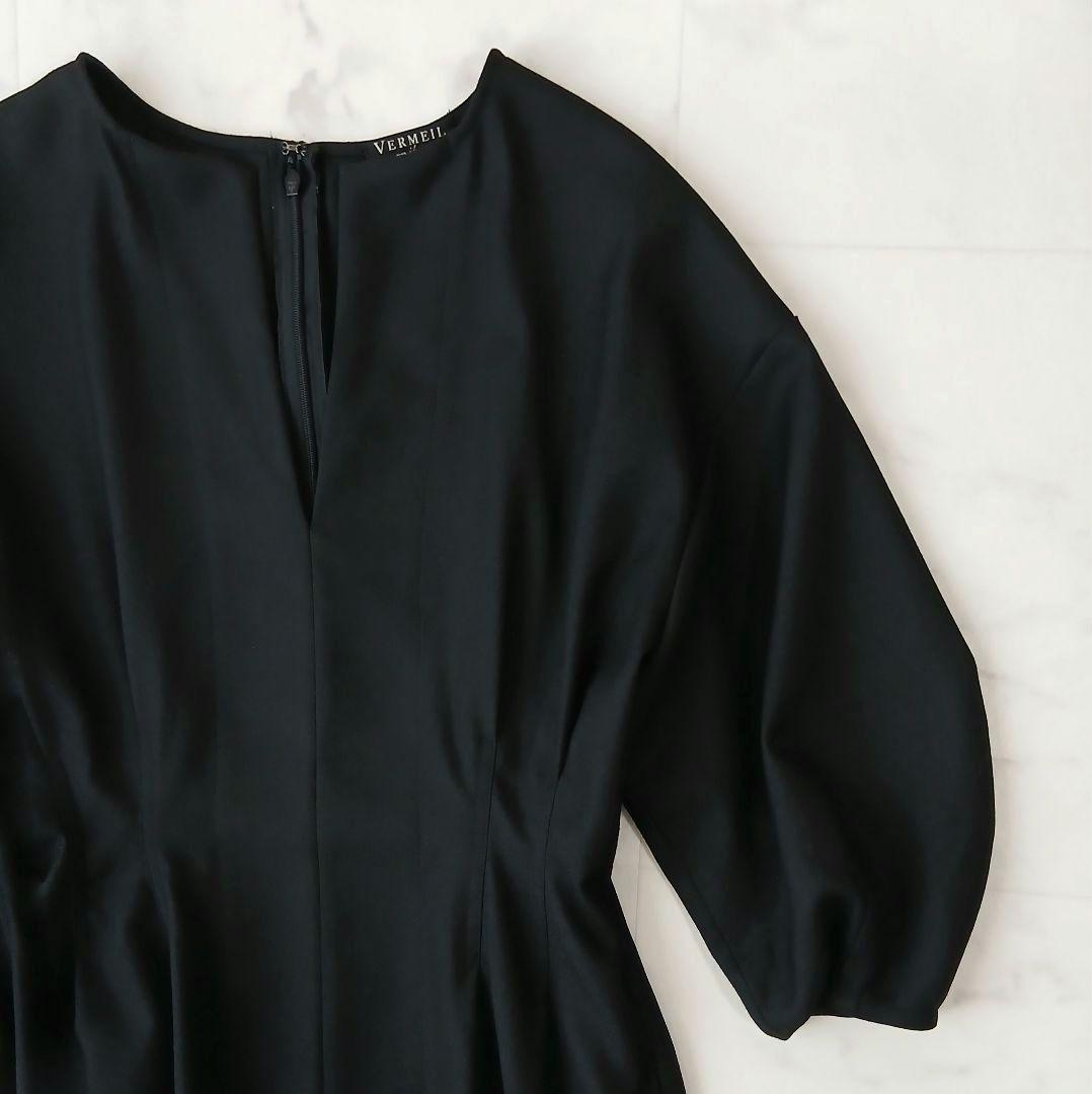 美品 ヴェルメイユパーイエナ ツイルウエストシェイプ パフスリーブワンピース S