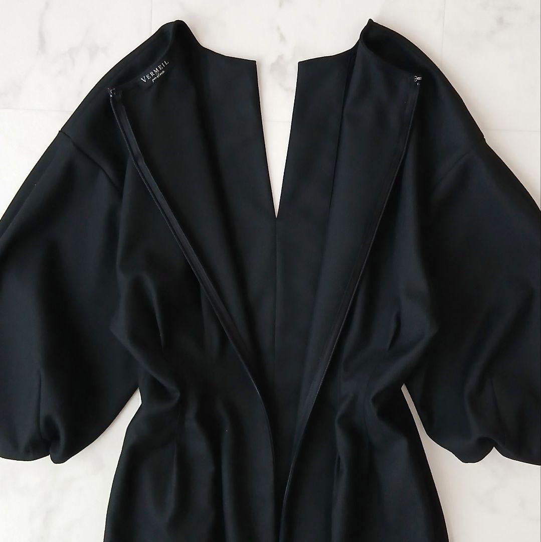 美品 ヴェルメイユパーイエナ ツイルウエストシェイプ パフスリーブワンピース S