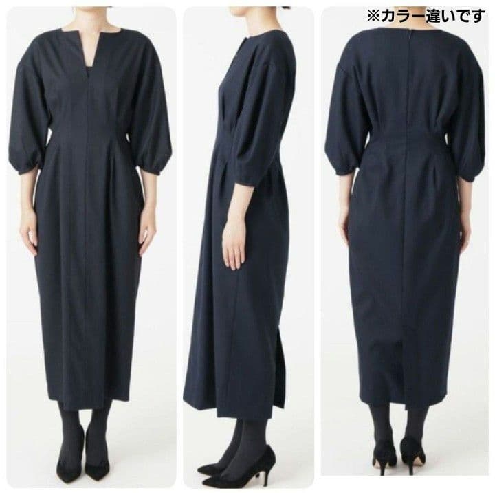 美品 ヴェルメイユパーイエナ ツイルウエストシェイプ パフスリーブワンピース S