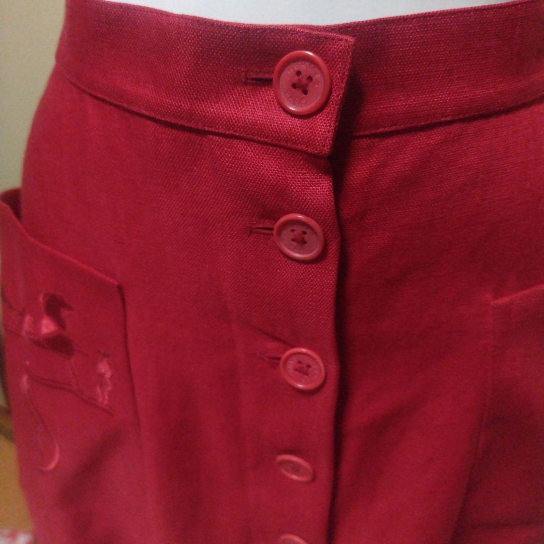 値下げ　HERMES　赤いフレアスカート Hマーク刺繍