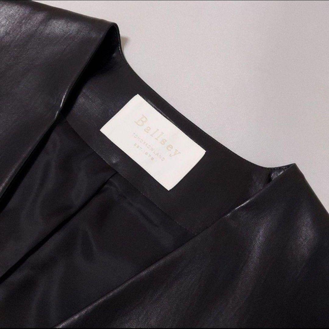 【未使用】Ballsey ジレ レザーライククロス Vネックジレ 36 ブラック
