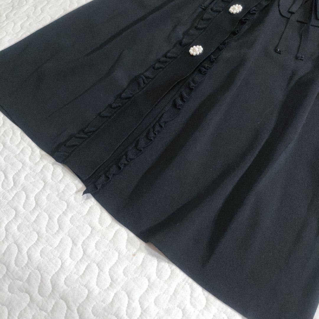 美品✨スーパービューティー　レーヨンニット　ビジューボタンワンピース　黒　42