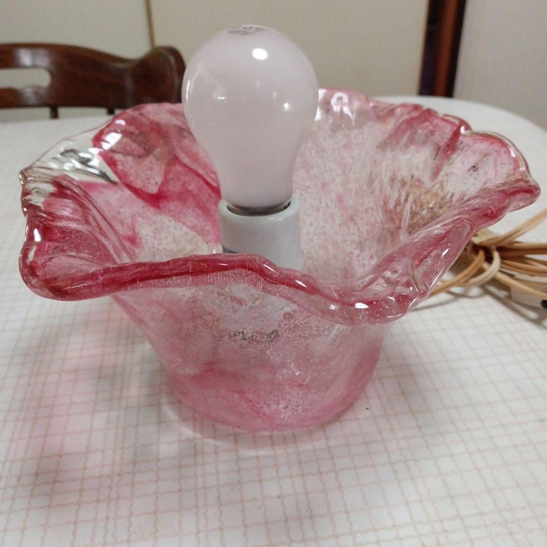 昭和レトロ　岩田工芸ガラス　電気スタンド　ピンク　花束　アンティーク