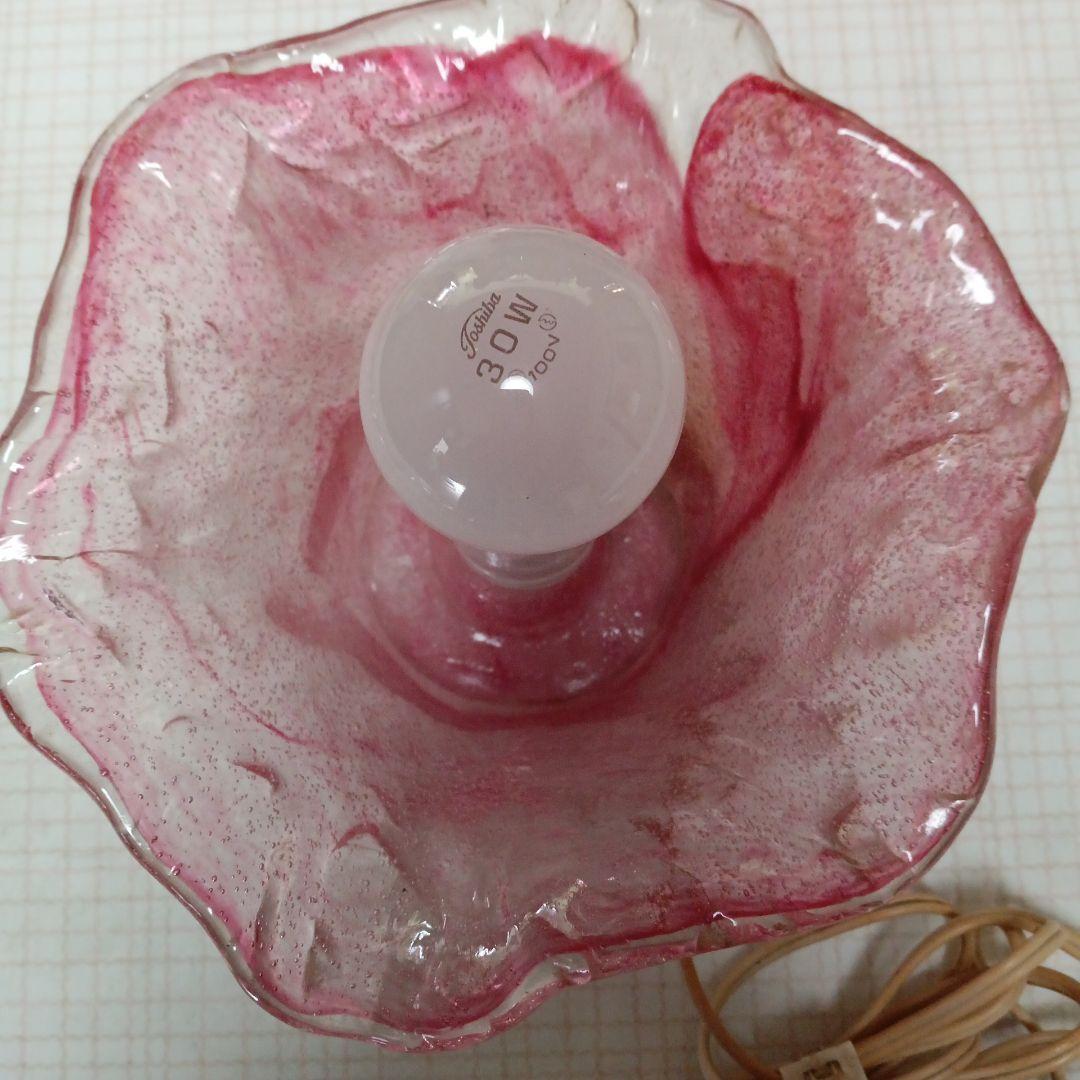 昭和レトロ　岩田工芸ガラス　電気スタンド　ピンク　花束　アンティーク
