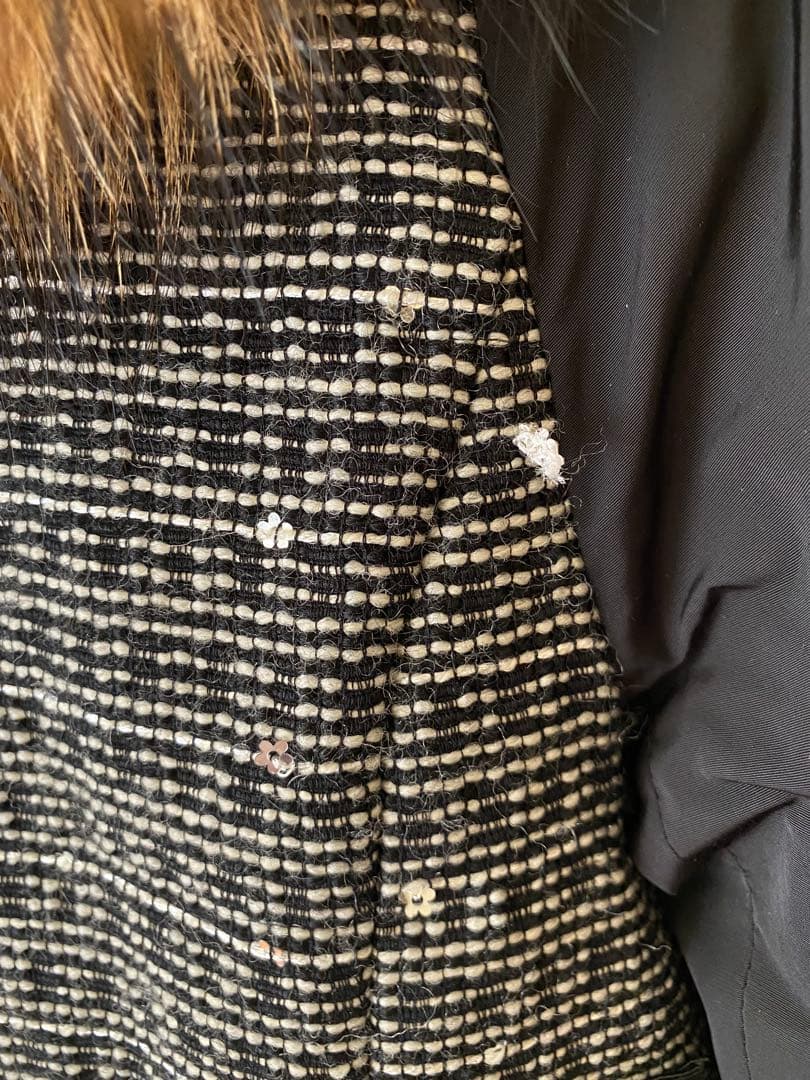 ランバンオンブルー♡お花スパンコール♡ツイード中綿ブルゾン♡ラクーンファー♡36