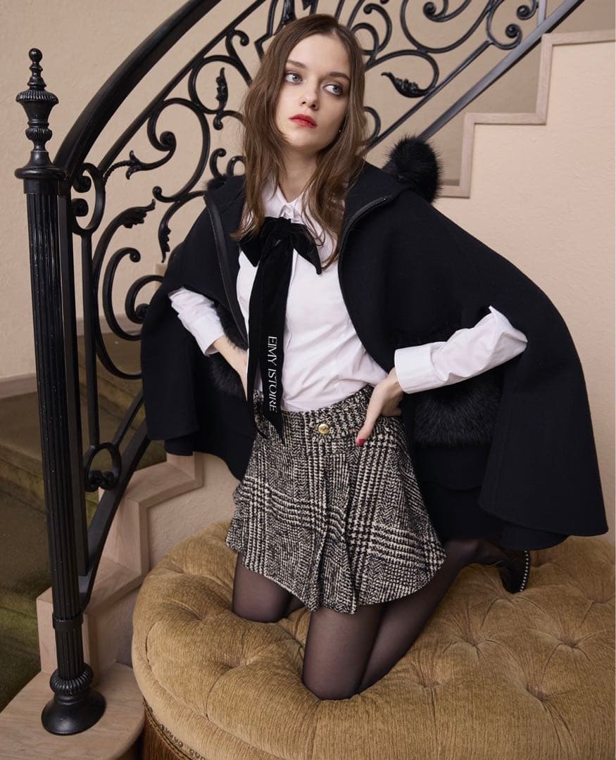 萌惠専用ファーポケットスカラップマントコート