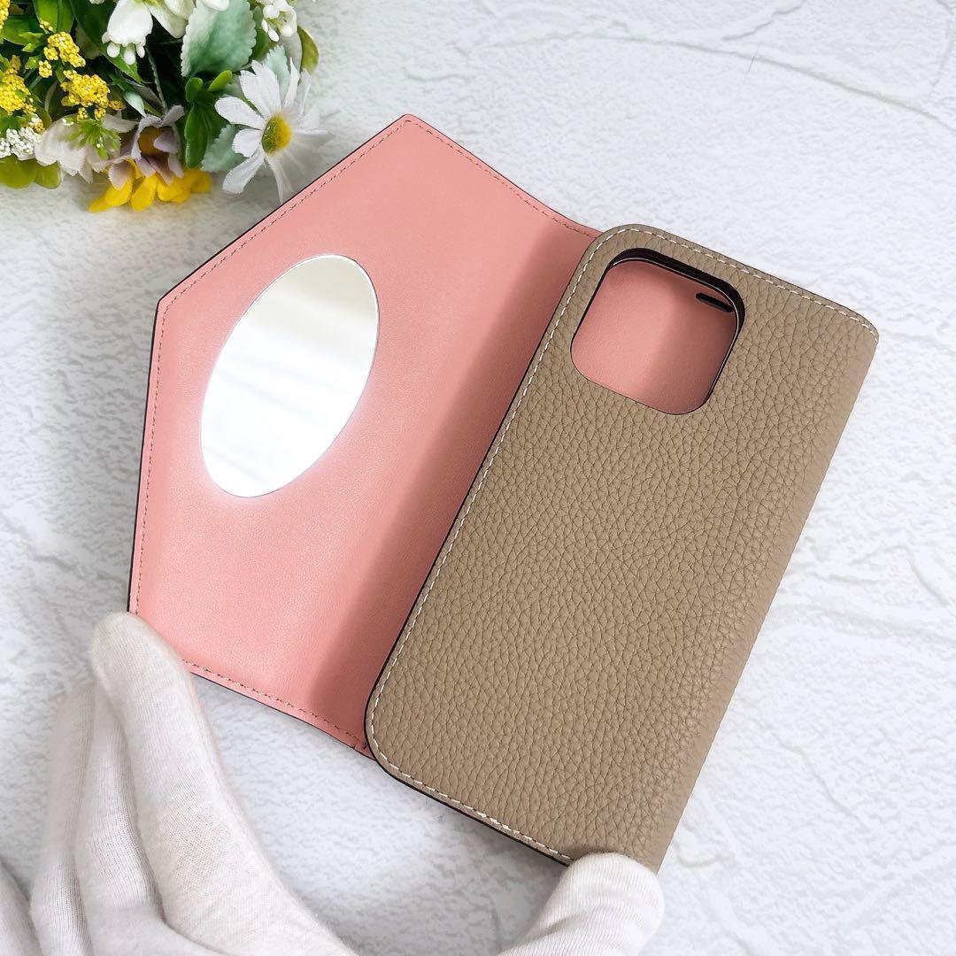 《美品》BONAVENTURA ミラーケース iPhone13pro グレージュ