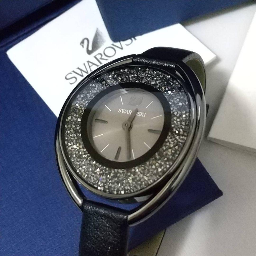 芸術的デザイン　キラキラ圧巻の輝ブラック SWAROVSKI　レディース時計