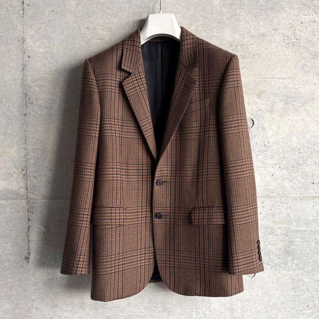 極美品 CELINE テーラードジャケット 34 ブラウン チェック ツイード