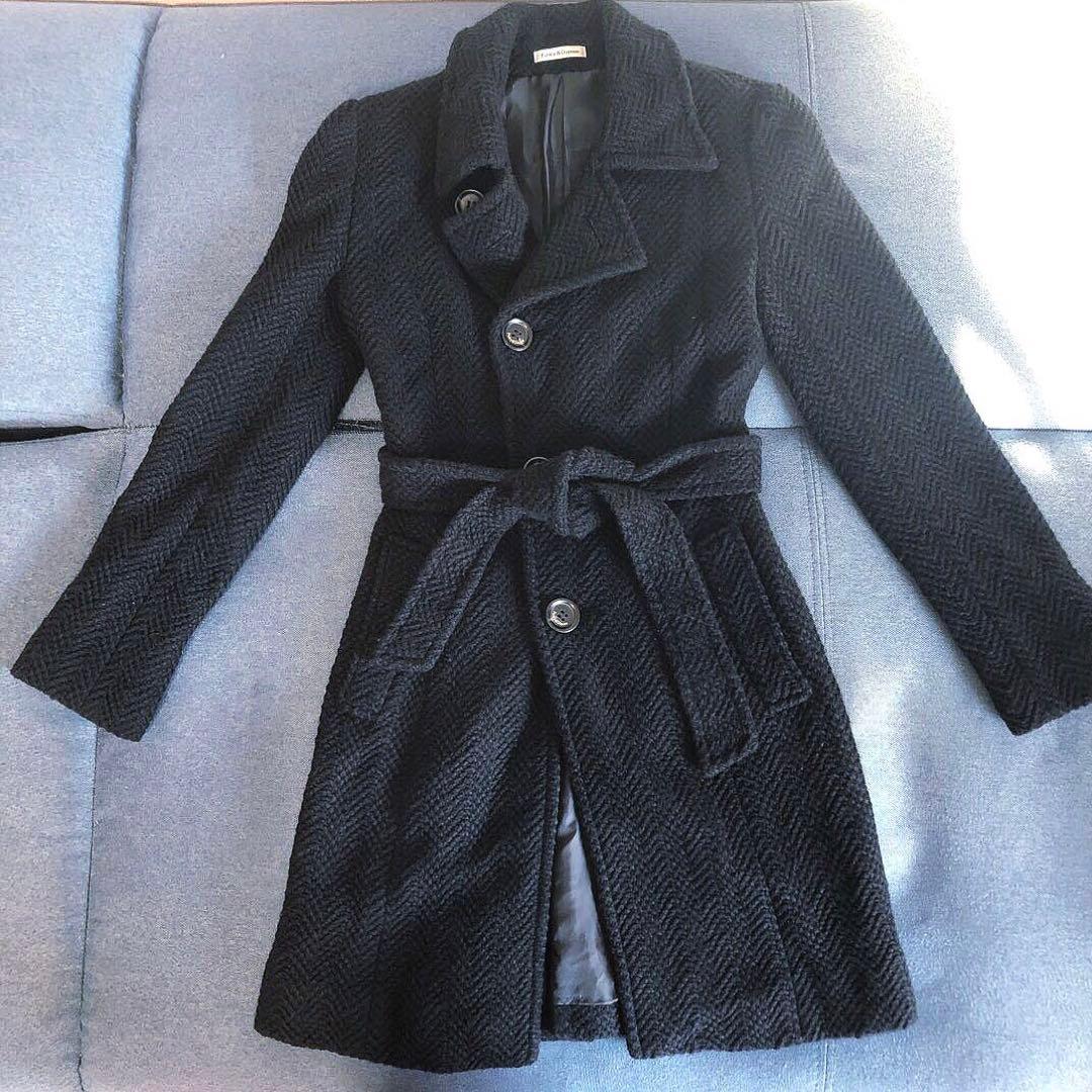ピンキーアンドダイアン ベルト付きツイードロングコート M ブラック【美品】
