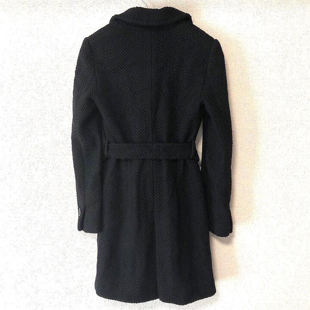 ピンキーアンドダイアン ベルト付きツイードロングコート M ブラック【美品】