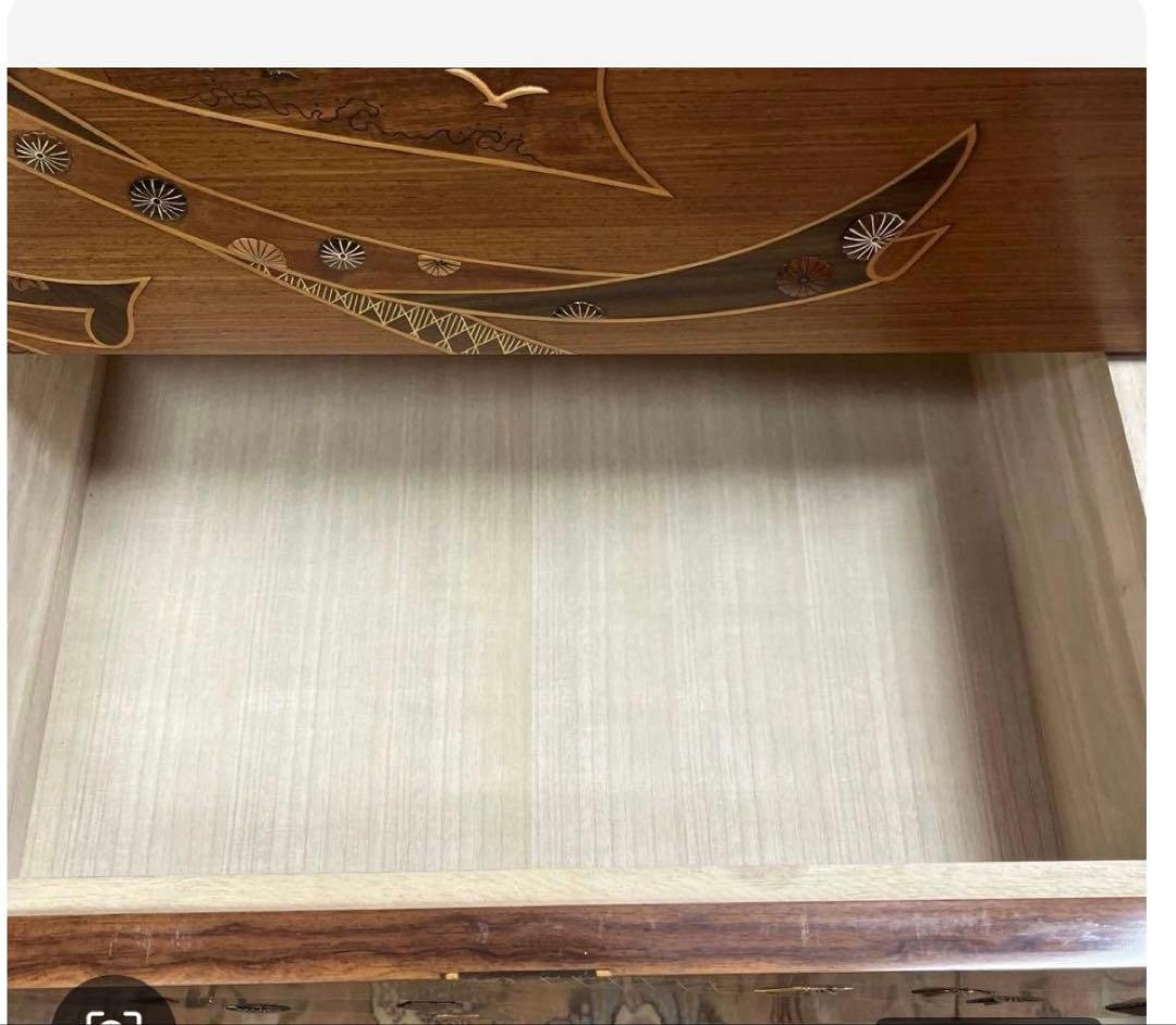 寄木箪笥　木象嵌　３段チェスト　サイドボード 整理箪笥　寄木細工　鍵付き