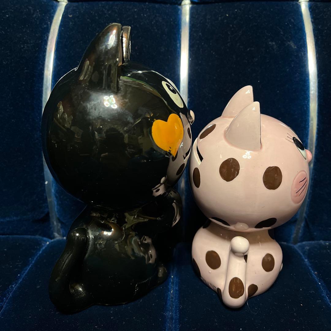昭和レトロ 内藤ルネ 猫 貯金箱 陶器製 2体 ネコ 当時物 ファンシー
